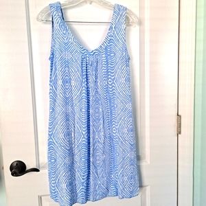 Tank Dress Lightweight Pockets Rayon Small Vacation Blue White Print